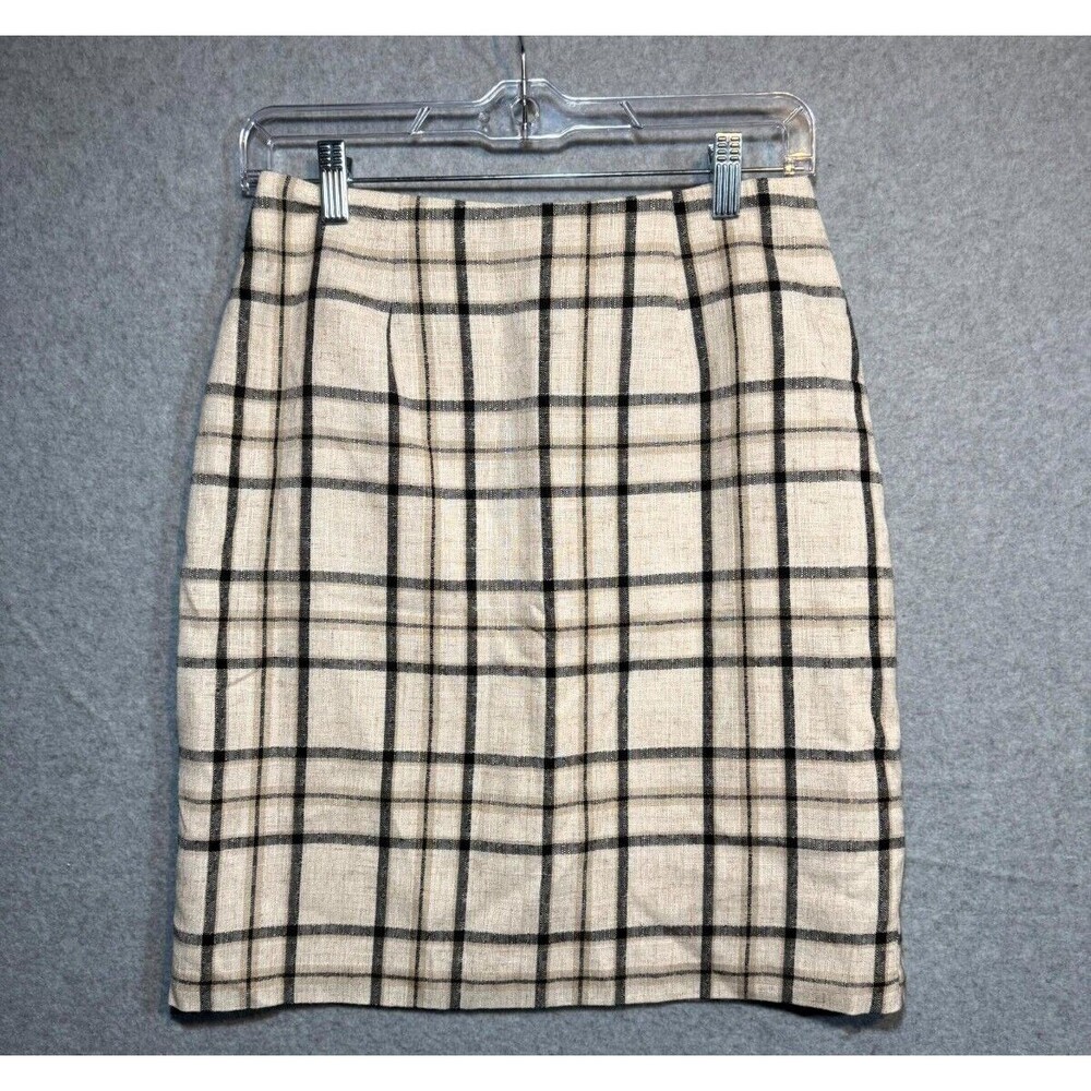 Casual‎ Corner & Co Plaid Lined Skirt Straight A Line Women's Size 8 Beige